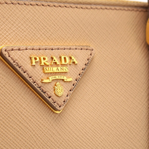 Prada - Beige Saffiano Leather Double Zip Small Top Handle Bag